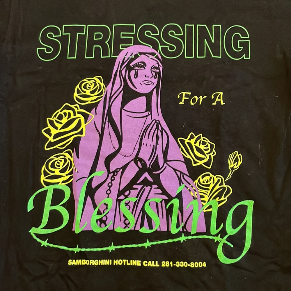 Samborghini Boyfriend Fit “Stressing For A Blessing Virgin Mary Tee